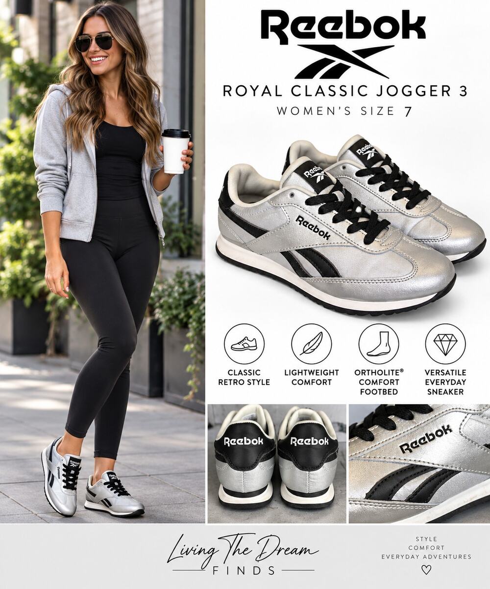 Reebok Royal Classic Jogger 3 Silver Black Sneakers Women’s Size 7 Comfort